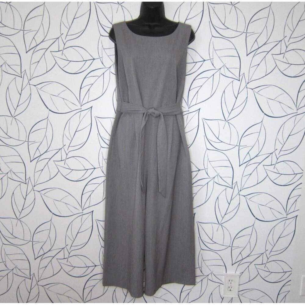 LOFT Gray Sleeveless Tie-Waist Wide-Leg Jumpsuit